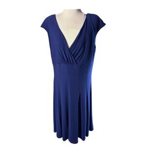 Ralph Lauren Womens Cap-Sleeve V-Neck Blue Midi Dress Polyester Blend